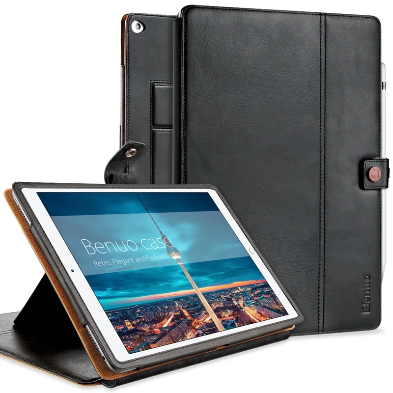 For iPad Pro 12.9 Case,Classic Genuine Leather [Card Slots] [Pencil